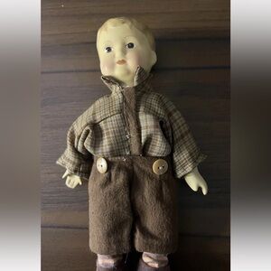 Vintage Bisque 8.5 Boy Doll Made In Thailand Cloth Body Porcelain Limbs/face